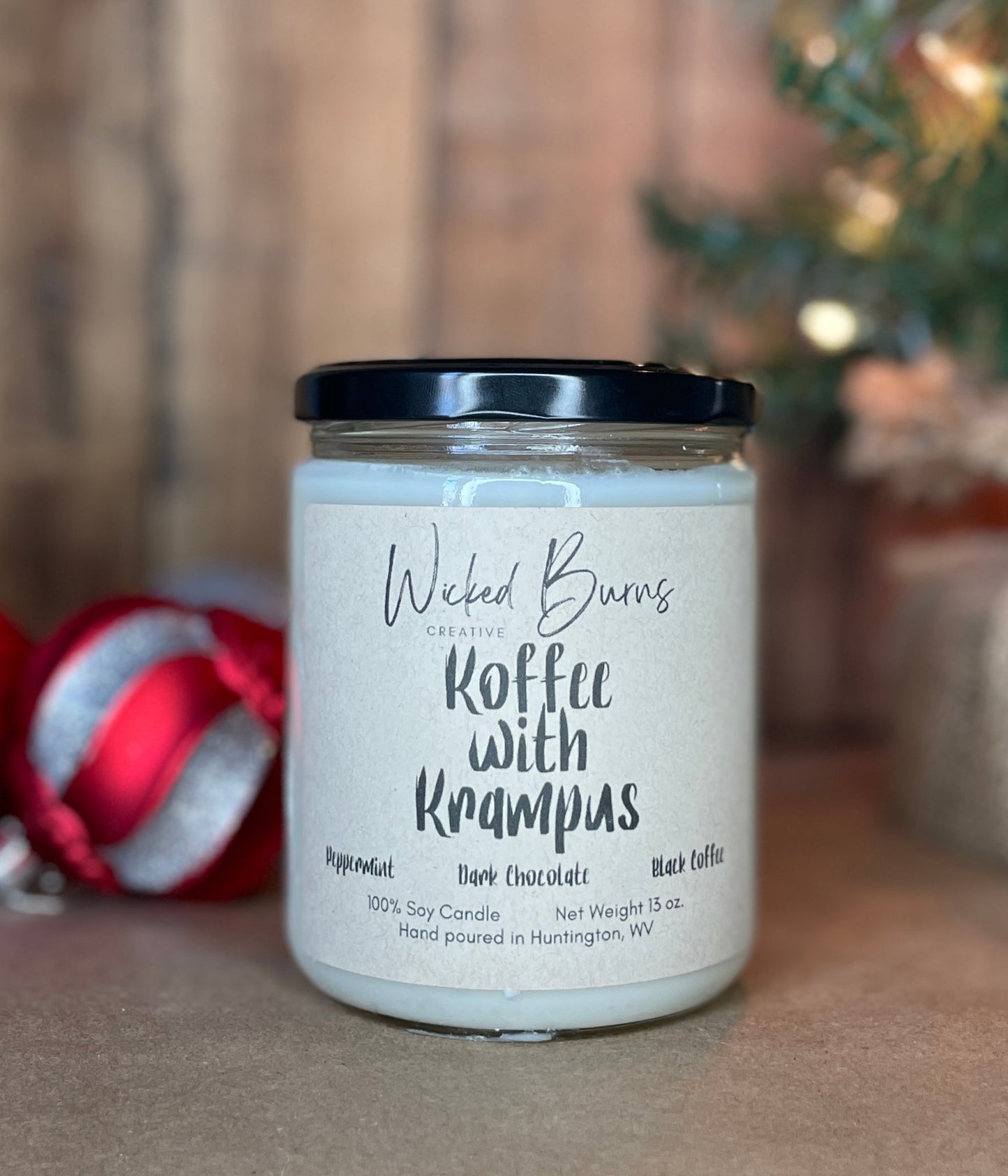 😈☕ Koffee with Krampus – Dark Chocolate, Peppermint Bite & Black Coffee Boldness (13 oz Soy)