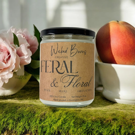 Feral and Floral Candle – Wild Peach & Peony | Soy Candle | 8 oz & 13 oz