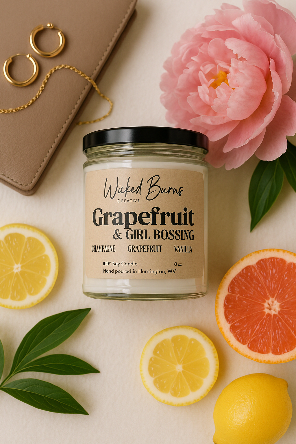 Grapefruit & Girlbossing Candle – Sparkling Citrus Peach Soy Candle | 8 oz & 13 oz