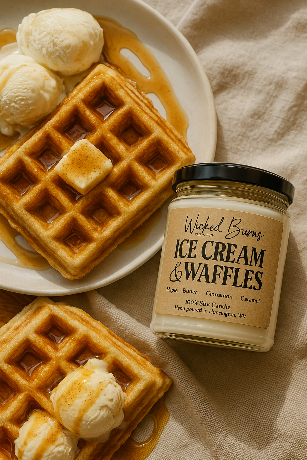 Ice Cream and Waffles Candle – Maple Butter Brunch Vibes | Soy Candle | 8 oz & 13 oz